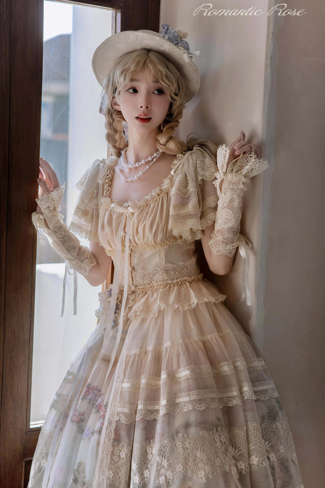 ZUOlanrichen~Romantic Rose~Classic Lolita Shirt with Puffy Sleeves Sheer Skirt Overlay