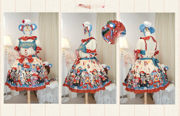 Star Fantasy~The Dogs Party~Kawaii Lolita Dress Set with JSK Salopette and Shirt