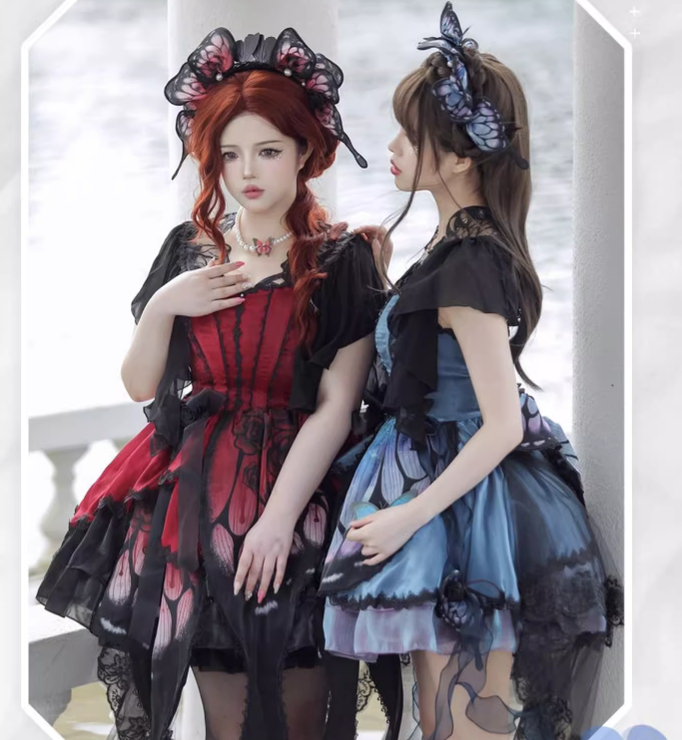 Star fantasy~Butterfly Ballet~Gothic Lolita Butterfly Shaped Accessories side clips red free size