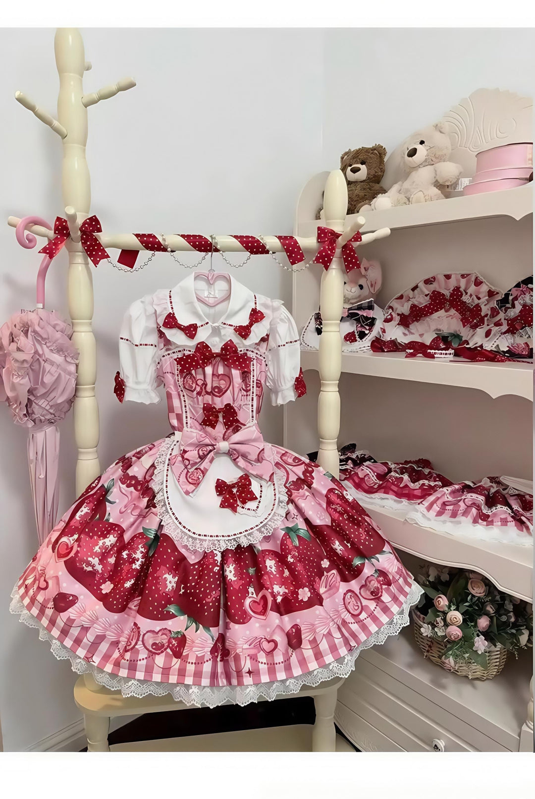 Mengfuzi~Strawberry~Sweet Lolita White Shirt with Detachable Sleeves