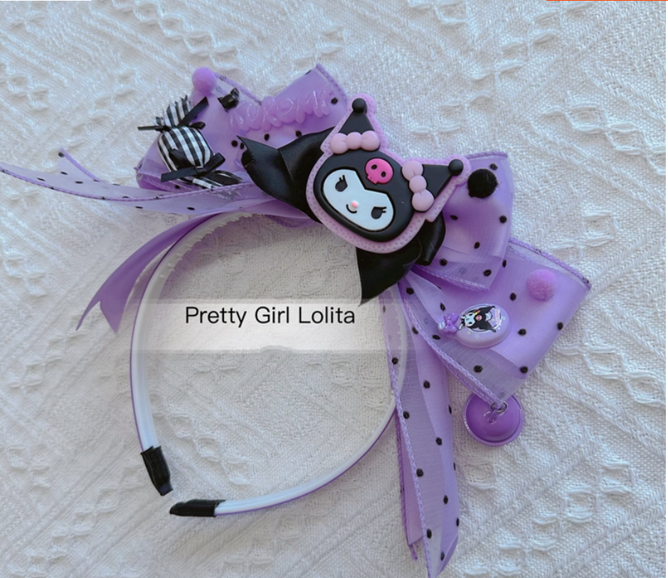 Pretty Girl Lolita - Purple Black Cartoon Kulomi - Kid Lolita Accessory Clips and Cane a voile headband