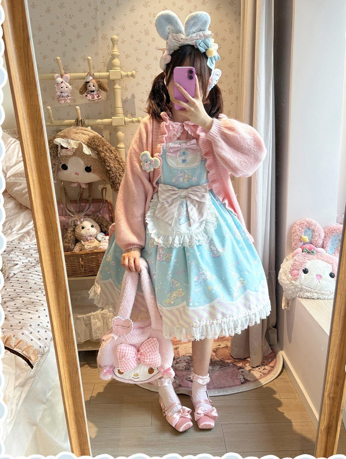 Star Gummies - IP Collaboration Sweet Lolita Dress, Bunny Print & Lace
