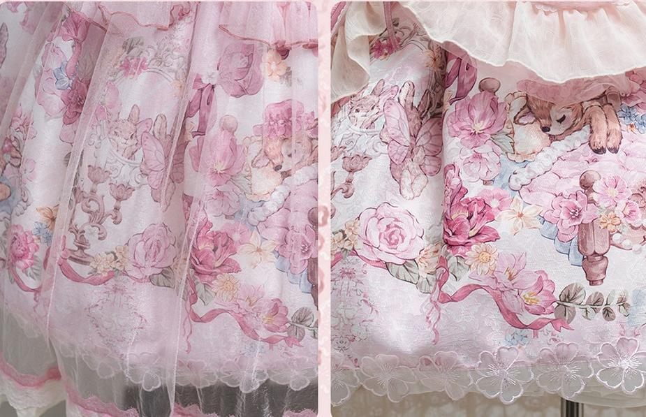 Deer Garden - Sweet Lolita Deer Printed JSK Dress with Tulle Overlay 45607:855282
