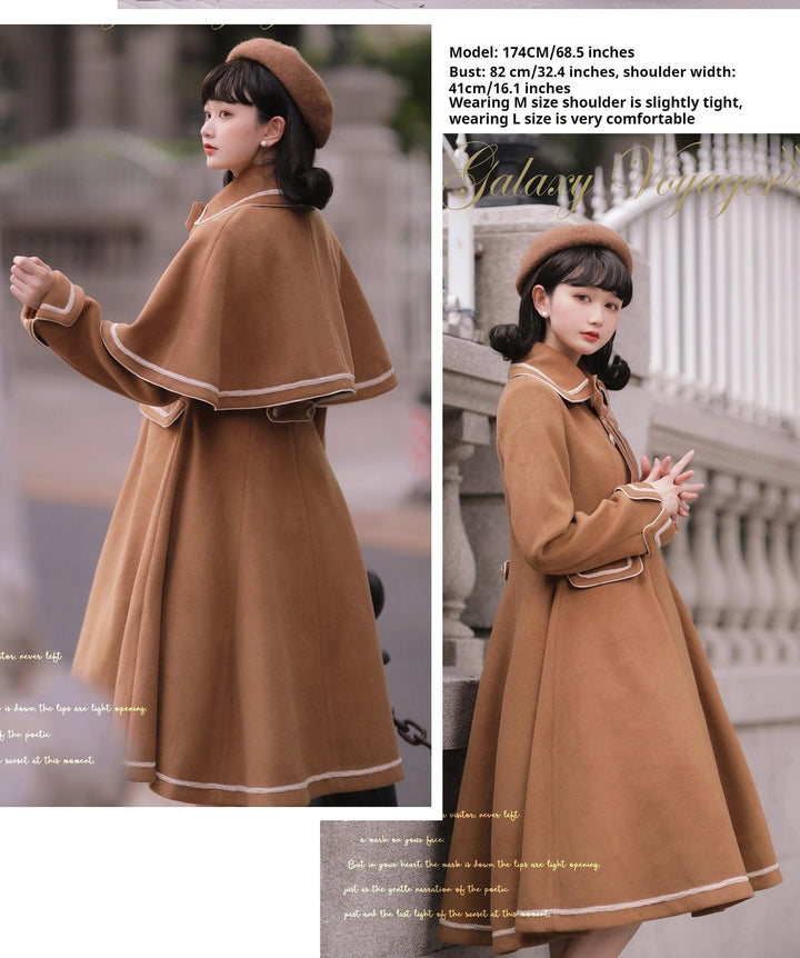 Unideer~Galaxy Traveler~Classic School Lolita Overcoat with Detachable Cape and Bow 39940:643454