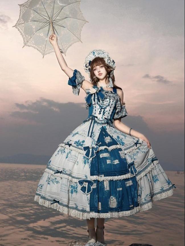 Mulberry Poetry Collection - Plus Size Lolita Printed Top & Skirt Set with Embroidery (2XL 3XL L M S XL) 45445:847507