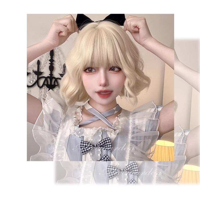 Alicegarden~Sweet Lolita Wigs Short Curly Platinum Wigs   