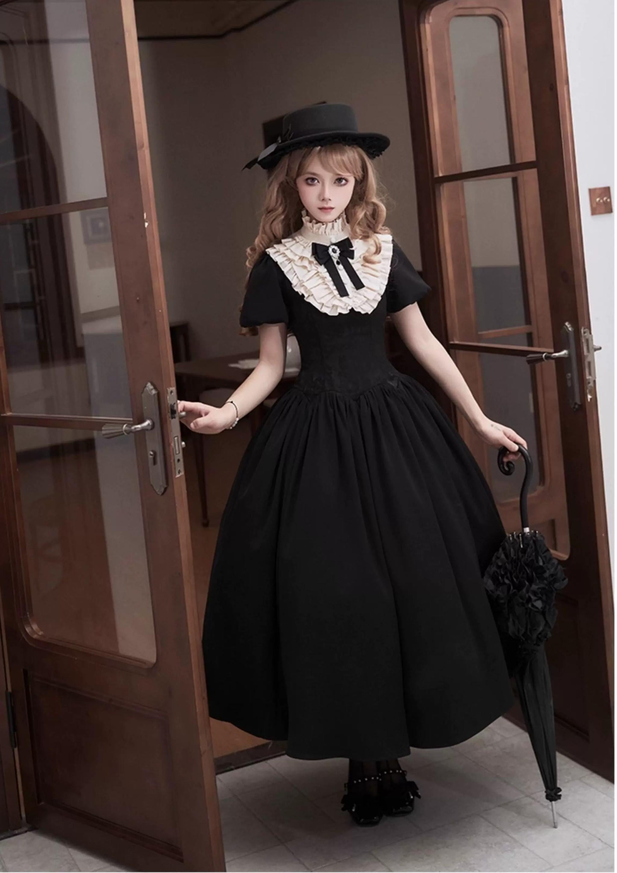 Old Covenant - Classic Lolita Jacquard OP Dress, Petal-Shaped Boned Waist