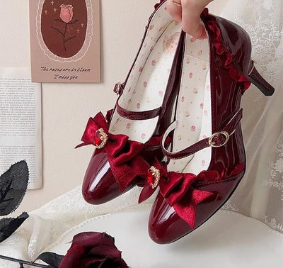 (BFM)Pure Tea for Dream~Sweet Lolita Shoes Bow High Heels Multicolor   