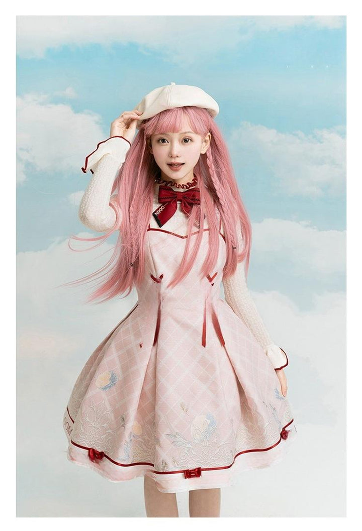 Nikki Tomorrow~Poetic Bloom~Pink Sweet Lolita JSK Dress and Sweater