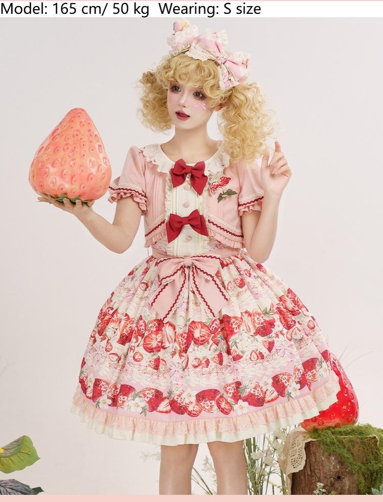 Strawberry Fantasia~Sweet Lolita OP Dress Set Puffy Skirt Long JSK and Shirt