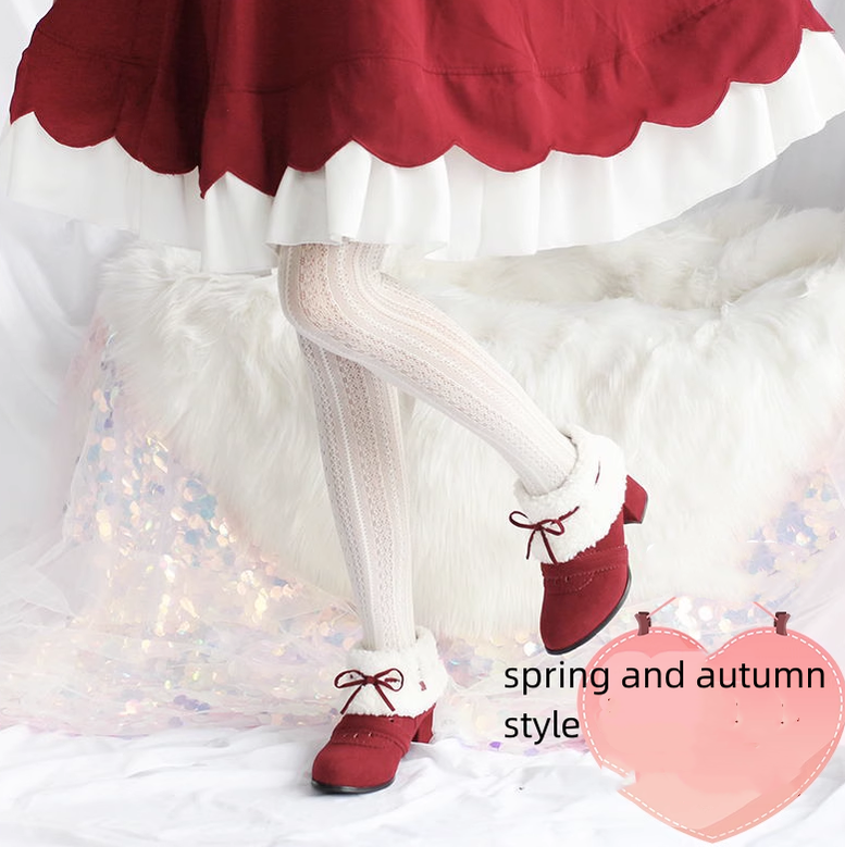 Spring Day Lolita - Kawaii Lolita Winter Multicolor Ankle Boots burgundy spring and autumn style size 25.5# (41 size)