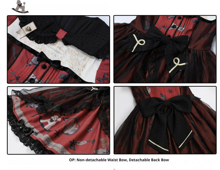 LittlePlum~Telephone Dog~Black Red Classic Lolita Dress Set with OP JSK and Skirt