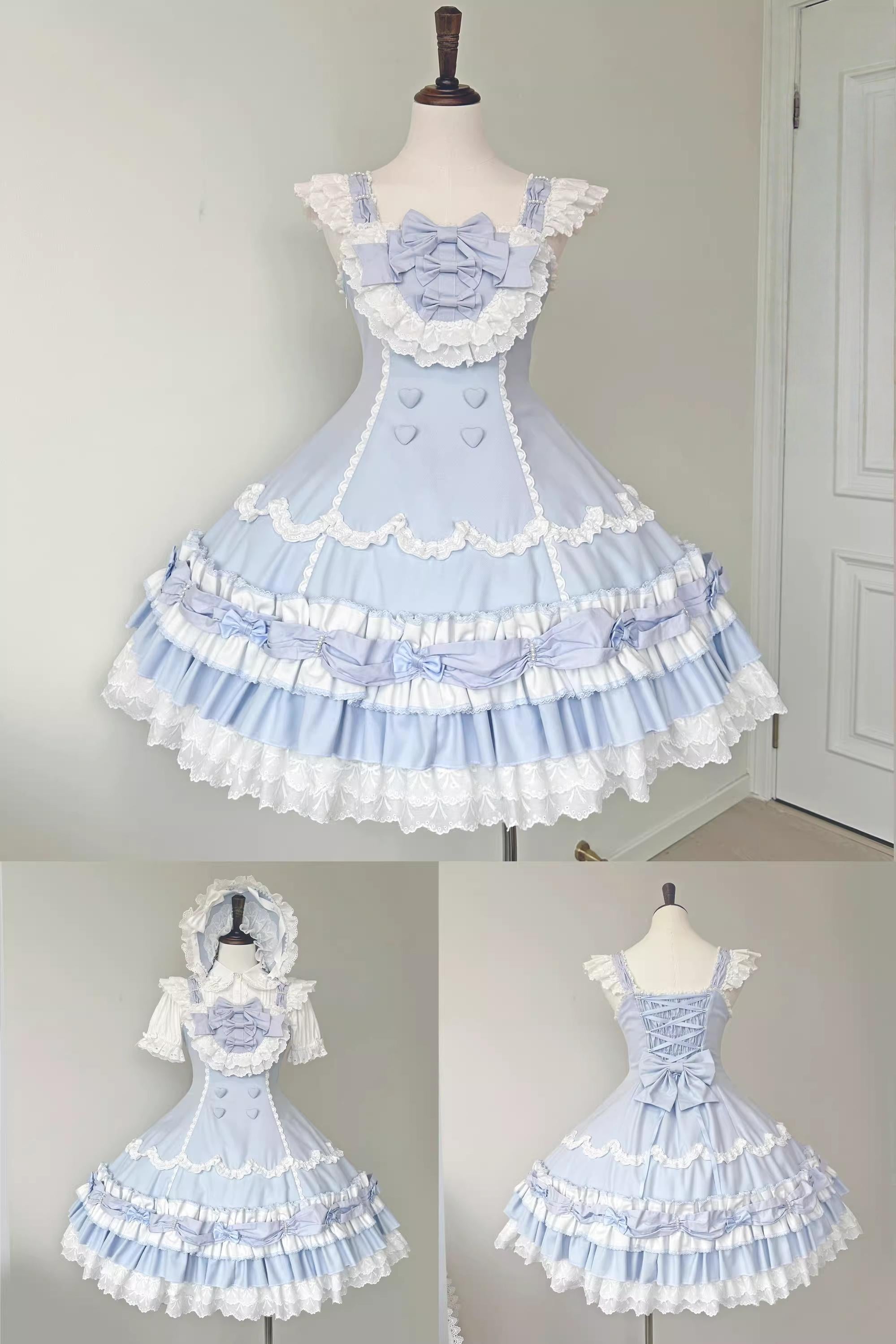 Cream Fondant - Old School Lolita JSK & OP Dress, Pearl Accent White-blue JSK Only S
