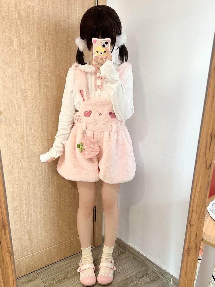 To Alice~Sweet Lolita Strap Shorts Strawberry Rabbit Winter Lolita Suit