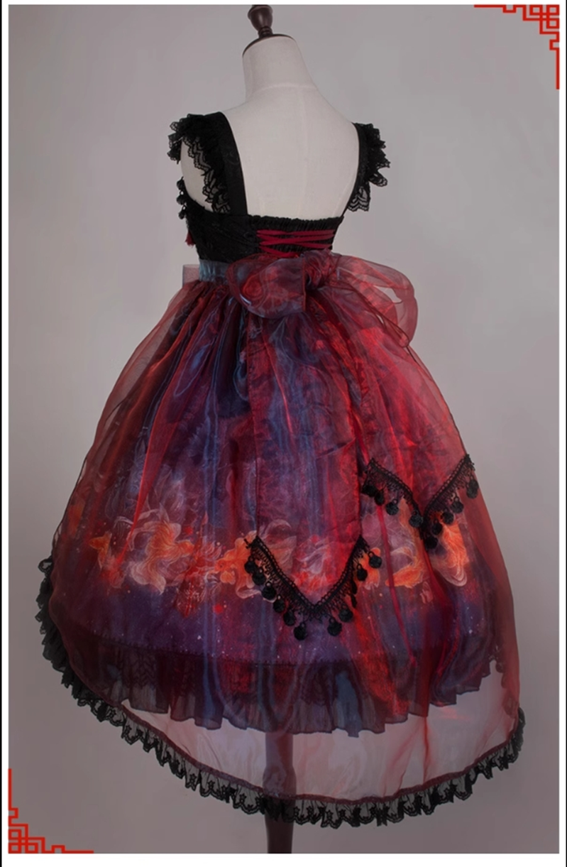 (BFM)EdenLost~Chinese Style Lolita Goldfish Red Organza Overlay   