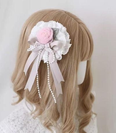 Xiaogui~Four Seasons Floral~Sweet Lolita Headdress Bow Lace KC Top Hat dual use- flower hair clip/brooch  