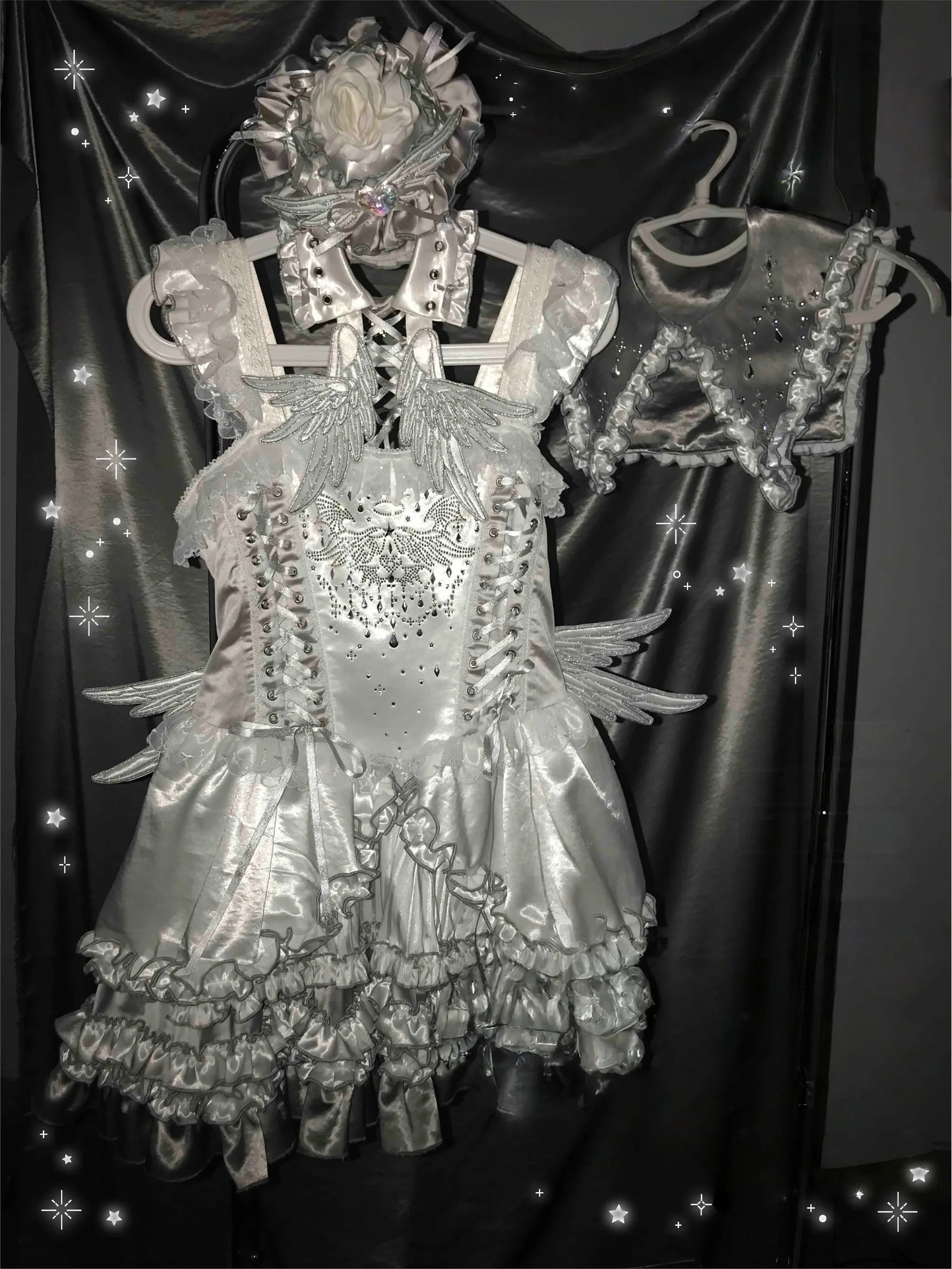 LustrE - Metallic Angel - Silver-white Punk Lolita JSK, Wing and Rhinestone Details 44276:801982