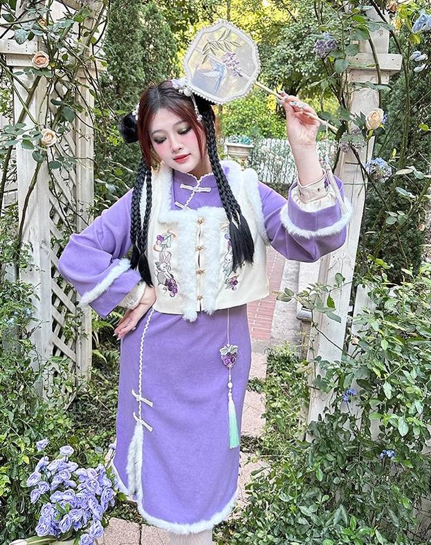 Yingtang~Winter Lolita Dress Chinese Style Qi Lolita Vest Dress Suit XL Purple Dress 