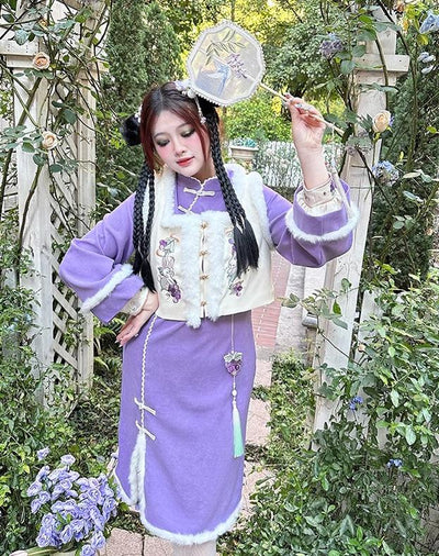 Hard Candy~Winter Lolita Dress Chinese Style Qi Lolita Vest Dress Suit XL Purple Dress 