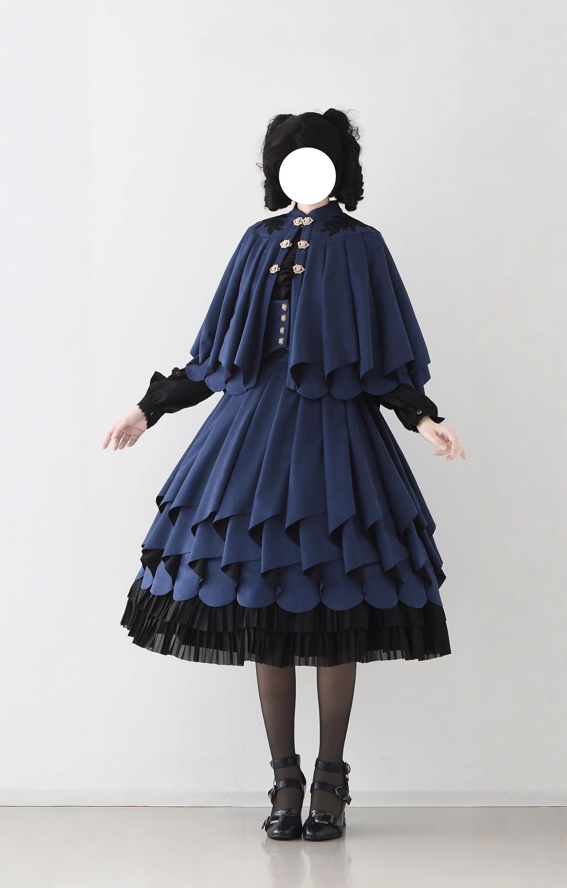 Molten Snowtop - Classic Lolita SK, Cape With Detachable Collar Dark Blue S Cape + Faux Fox Collar
