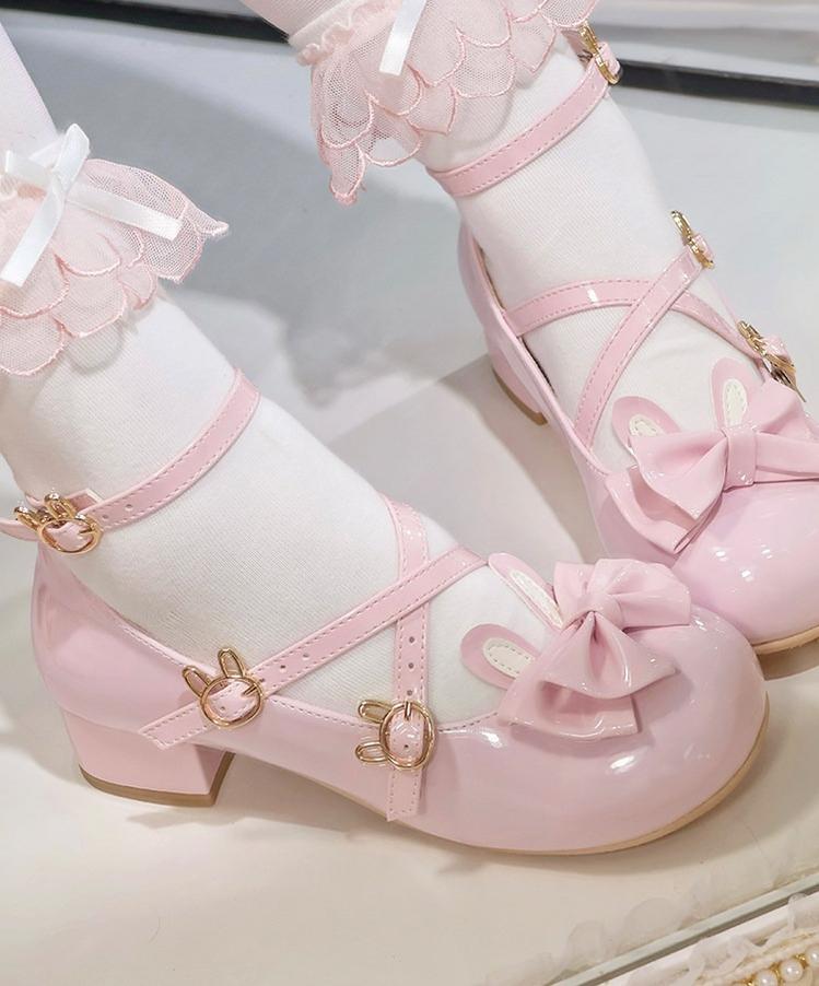 Baby Bunny - Sweet Lolita Chunky Heels Shoes, Bunny Accent Patent Pink 34