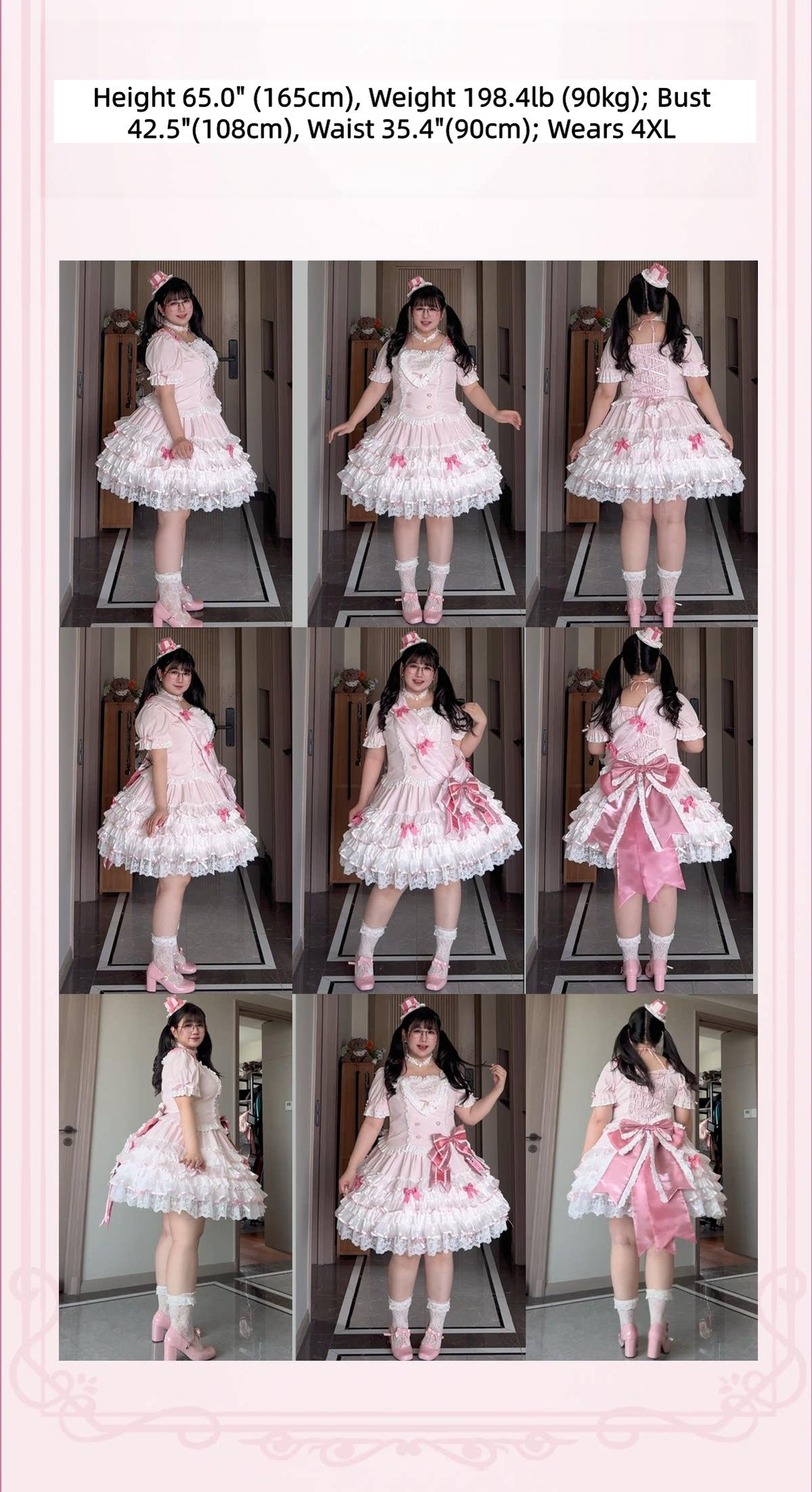 Sparkle Annie - Plus Size Sweet Lolita Top & SK Set, Cream Pink Pinstripe 45943:869252