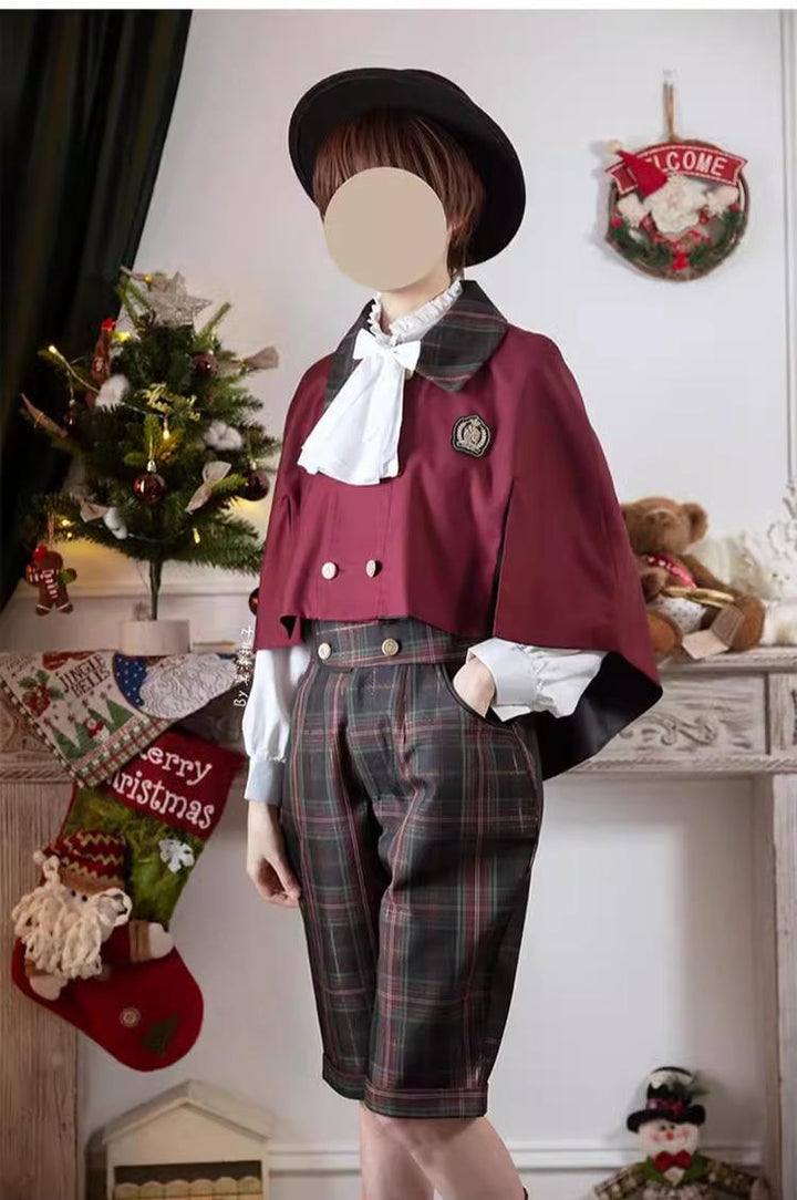 CastleToo~Christmas Limited~Ouji Lolita Suit Salopette Cape Mid-length Pants   