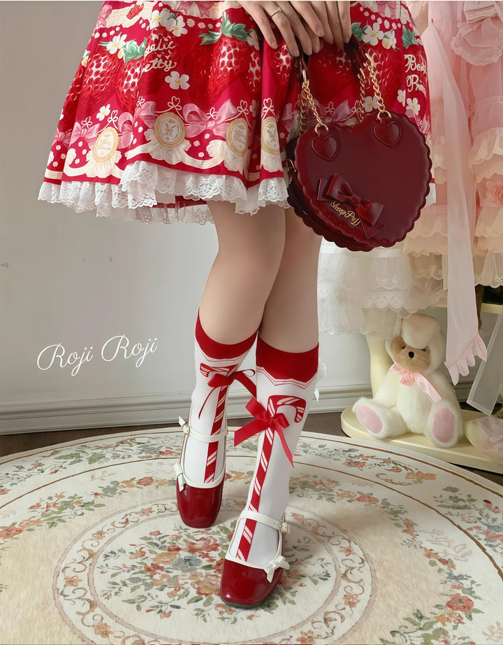 Roji Roji~Candy Cane~Sweet Lolita Socks Pure Cotton Mid-Calf Winter Socks