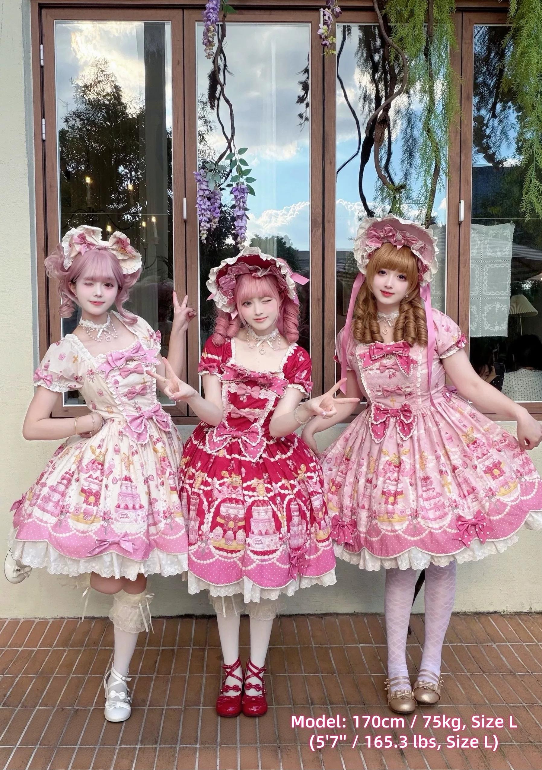 Strawberry Ode - Plus Size Sweet Lolita OP & JSK Dress, Cream Cake Print 45892:867023