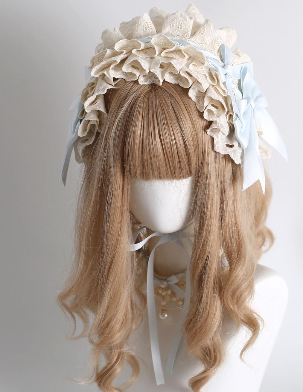 Little Butterfly - Sweet Lolita Headdress Set, Lace & Bows Hairband with Fixed Clip