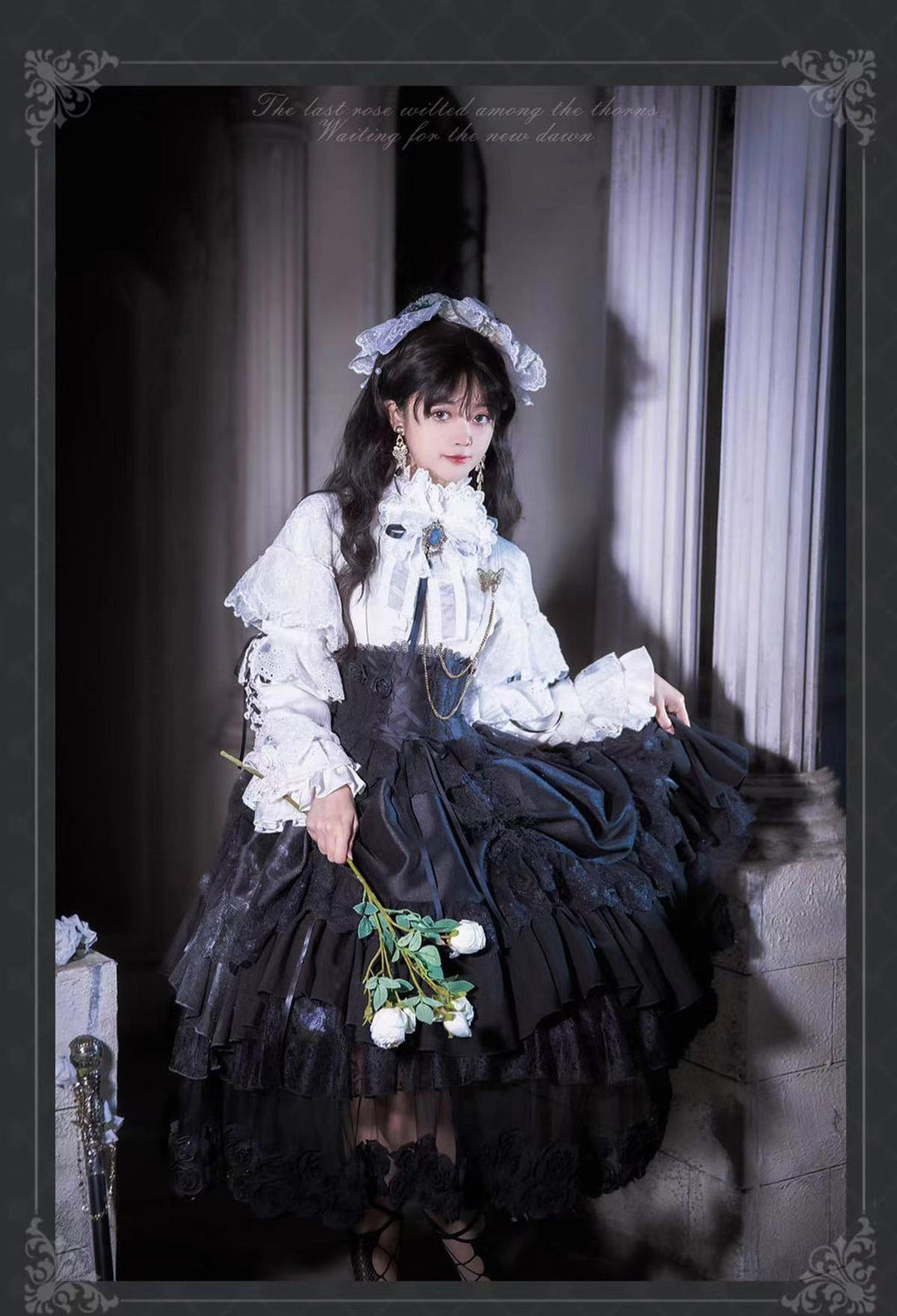 (BFM)Bramble Rose~Rose Deacon~Elegant Lolita Dress Black and White OP