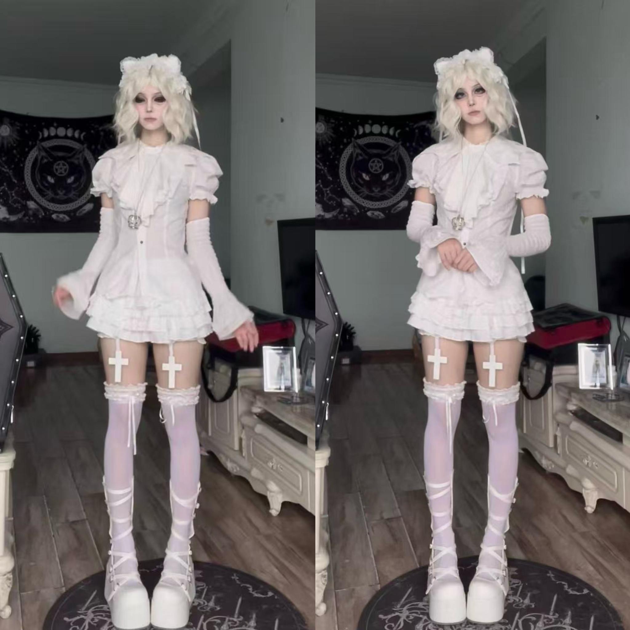 Gazing Galactic - Dusk Melody - Gothic Lolita Bat Shaped Collar Shirt, Detachable Jabot 44089:795703