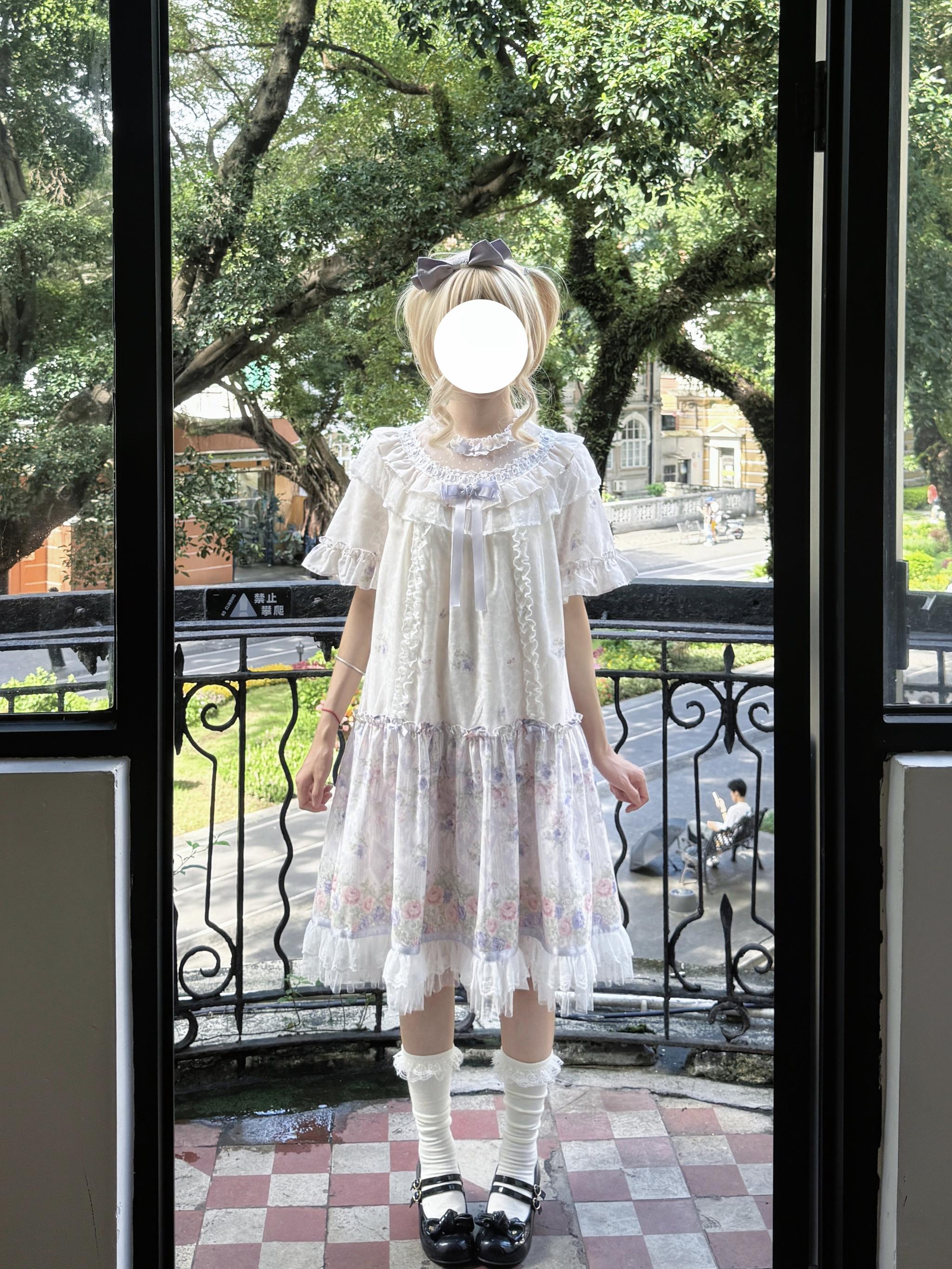 Yuri's Garden - Classic Floral Printed Lolita Dress with Lace 45541:852325