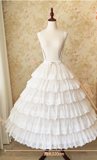 Sentaro - Elegant Lolita A-line Fish-bon Adjustable Tiered Skirt (white) 15014:209082