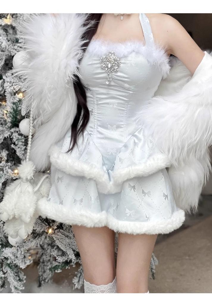 (BFM)Diamond Honey~Snow Country Elf~Elegant Lolita Dress Set with Plush Sparkling Diamonds   