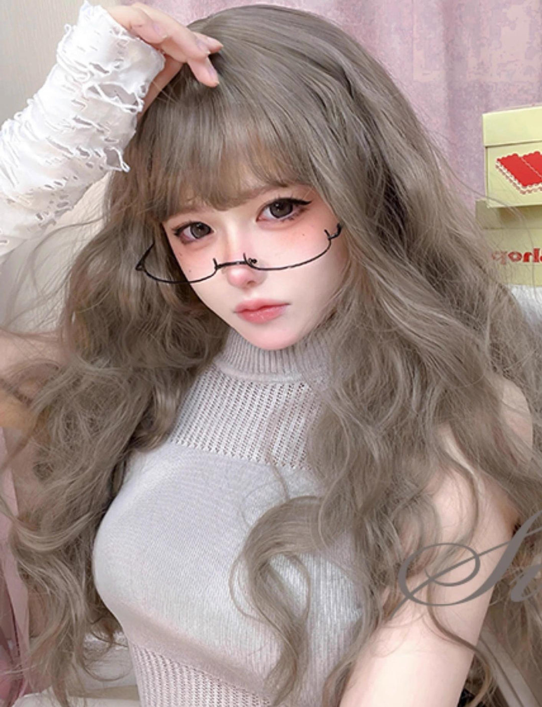 Sinwavy~Elegant Lolita Wig Ash Linen Grey Curly Wig   