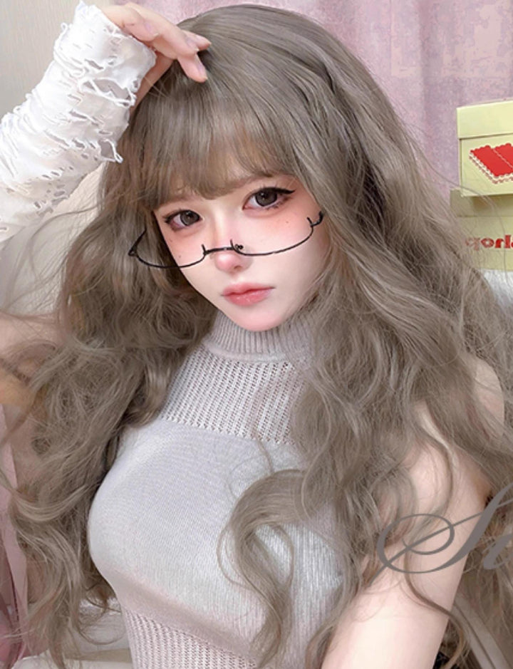 Sinwavy~Elegant Lolita Wig Ash Linen Grey Curly Wig   