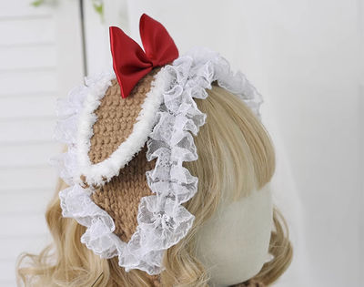 Xiaogui~Kawaii Lolita Bunny Ears Christmas Knit Hat   