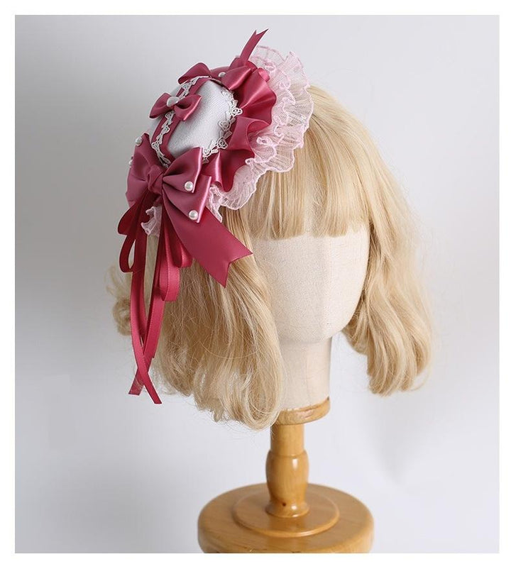 Xiaogui~Velvet Cake~Sweet Lolita Head Accessory Set with Ribbon Bow Details