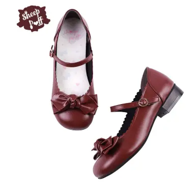 Sheep Puff~Kawaii Lolita Round Toe Mary Jane Shoes 35 burgundy low heel 