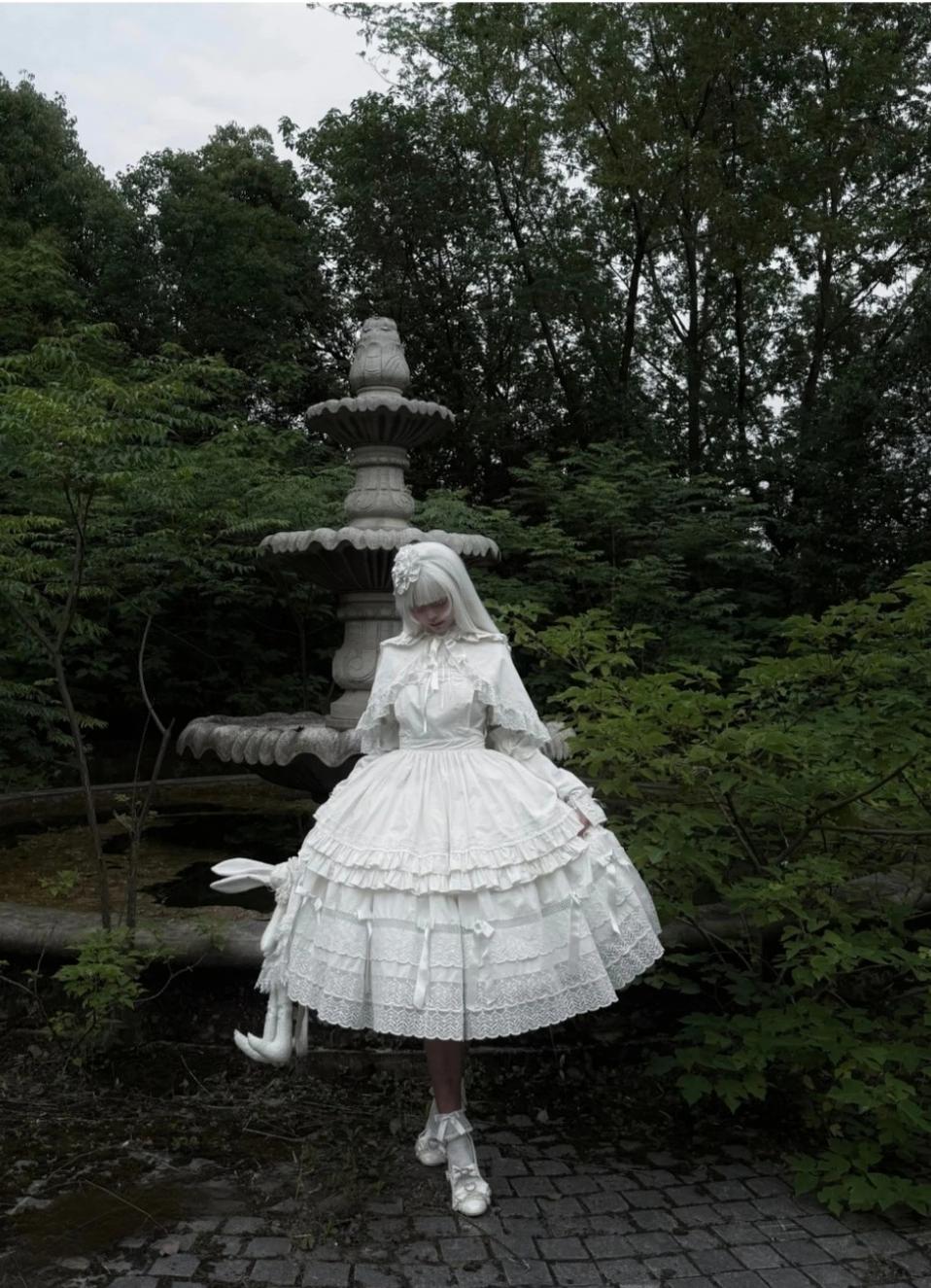 Edelburg Rose - Old School Lolita Cotton OP Dress Set, Detachable Sleeves 45685:859084