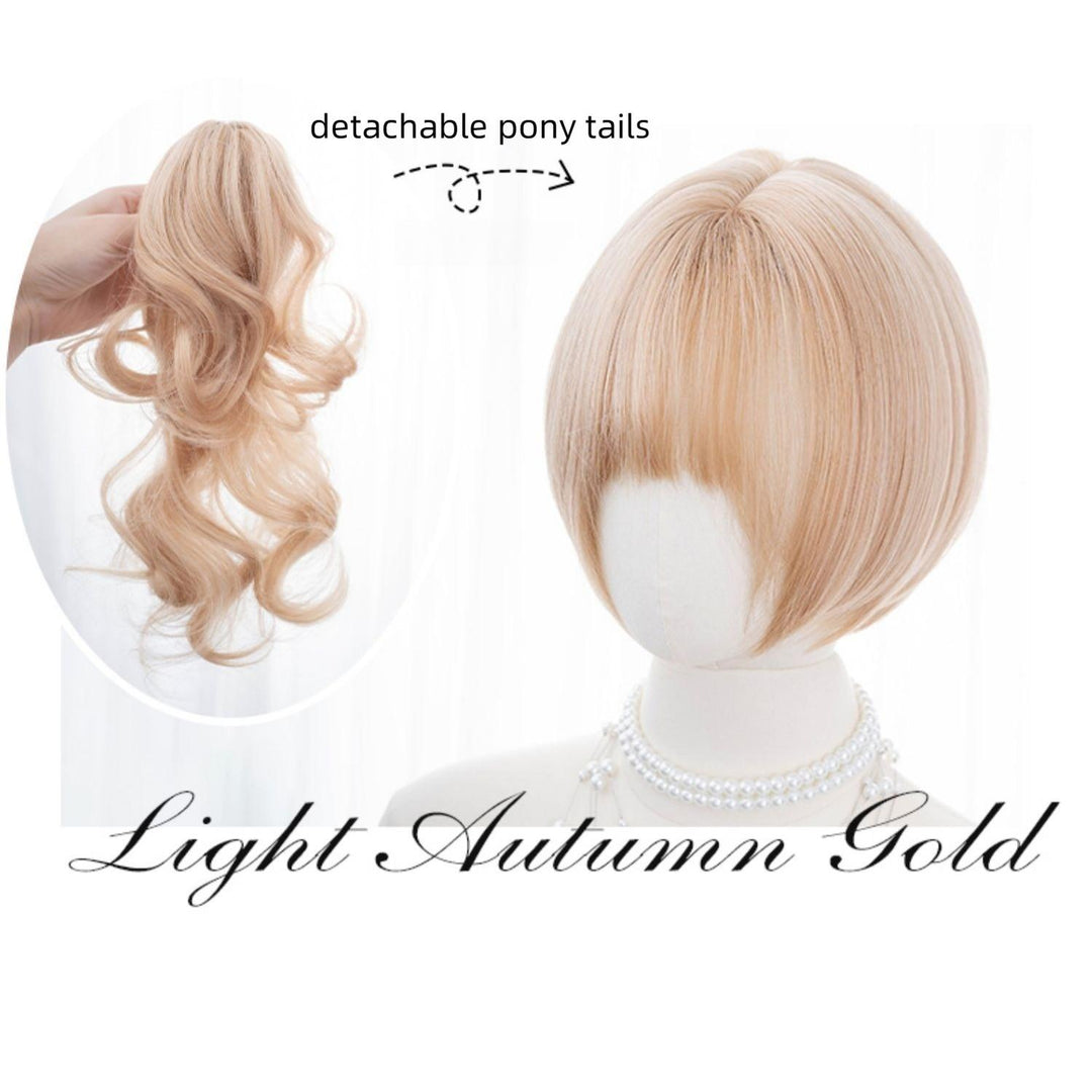 Alicegarden~Doll-like Lolita Bob Wig with Detachable Curly Ponytail Golden - BOBO Wig+2 Ponytail Clips