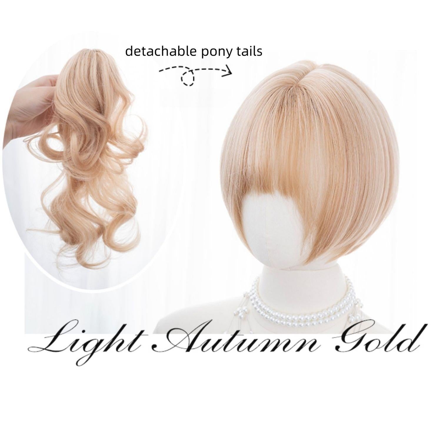 Alicegarden - Doll-like Lolita Bob Wig with Detachable Curly Ponytail Golden - BOBO Wig+2 Ponytail Clips