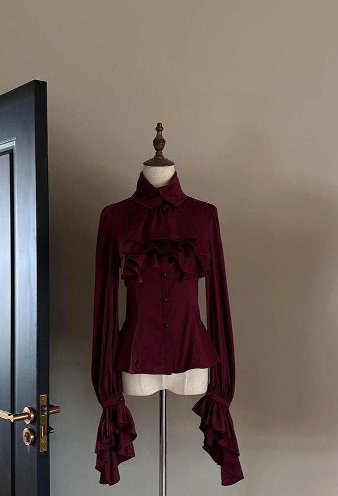 (BFM)FlowerFairyDaily~The Aria Of Night~Gothic Lolita BlouseLong Sleeve Ruffles Shirt   