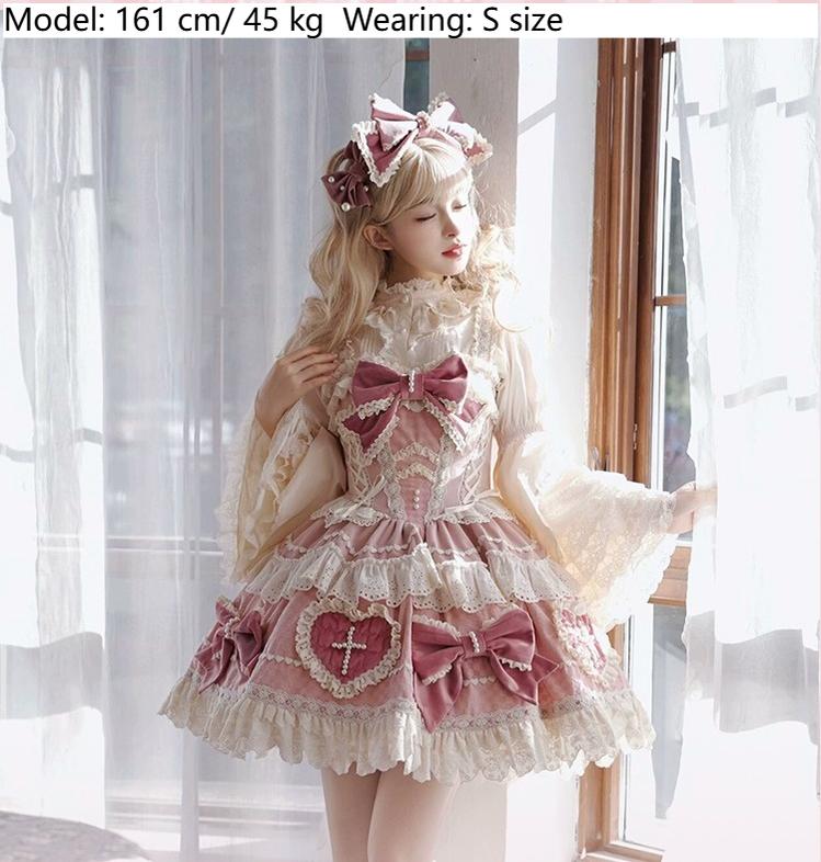 Sakurahime~Cross Sweetheart~Pink Sweet Lolita JSK Dress Doll Lolita Short Dress