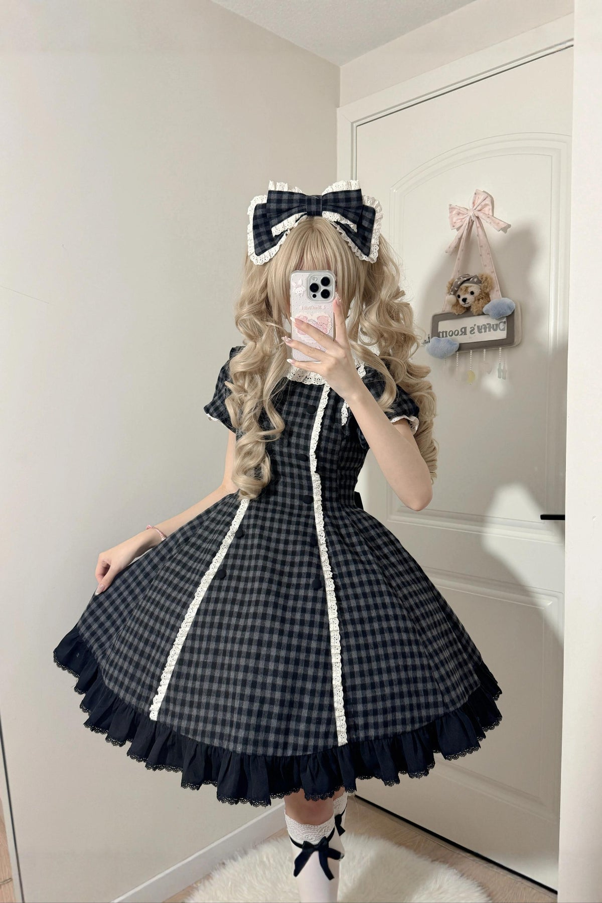 Overseas Letter - Cotton Old School Lolita OP Dress, Gingham & Stripe Patterns 45918:868188