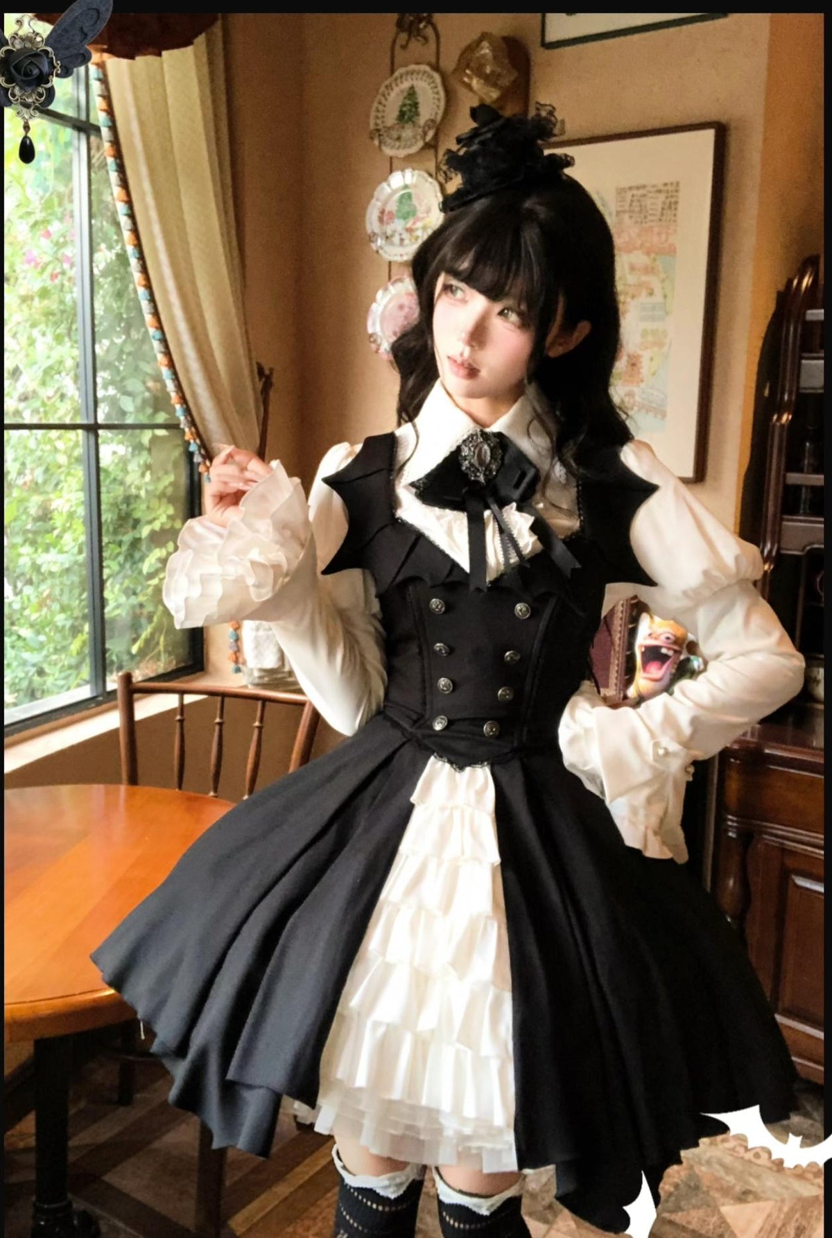 Bat Guardian - Halloween Gothic Lolita JSK Dress Set, Bat Wing Collar 46028:872912