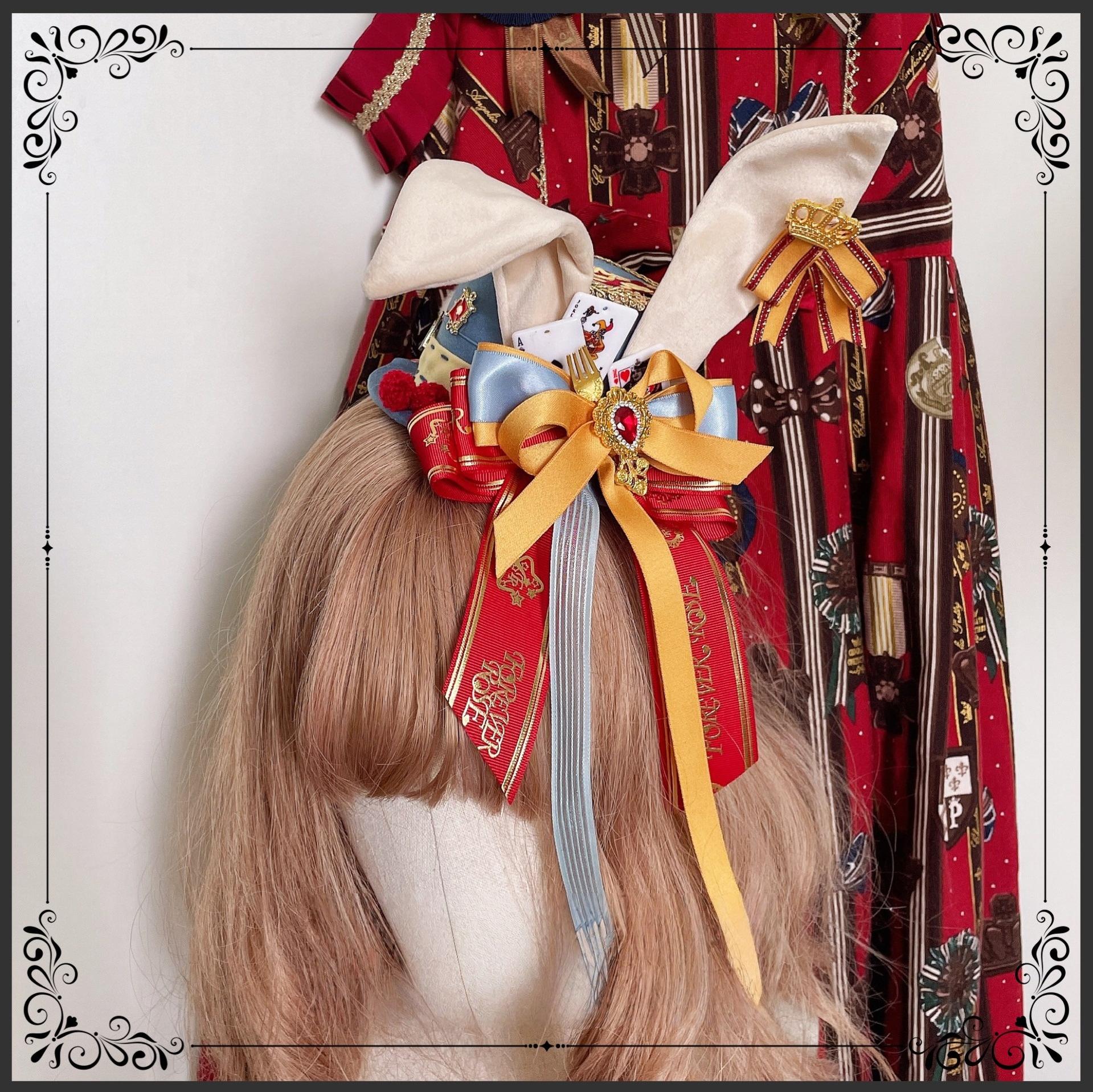 Circus-inspired Lolita Top Hat, Bunny Ear Gray-blue - Small Top Hat (with fixed clips / pre order)