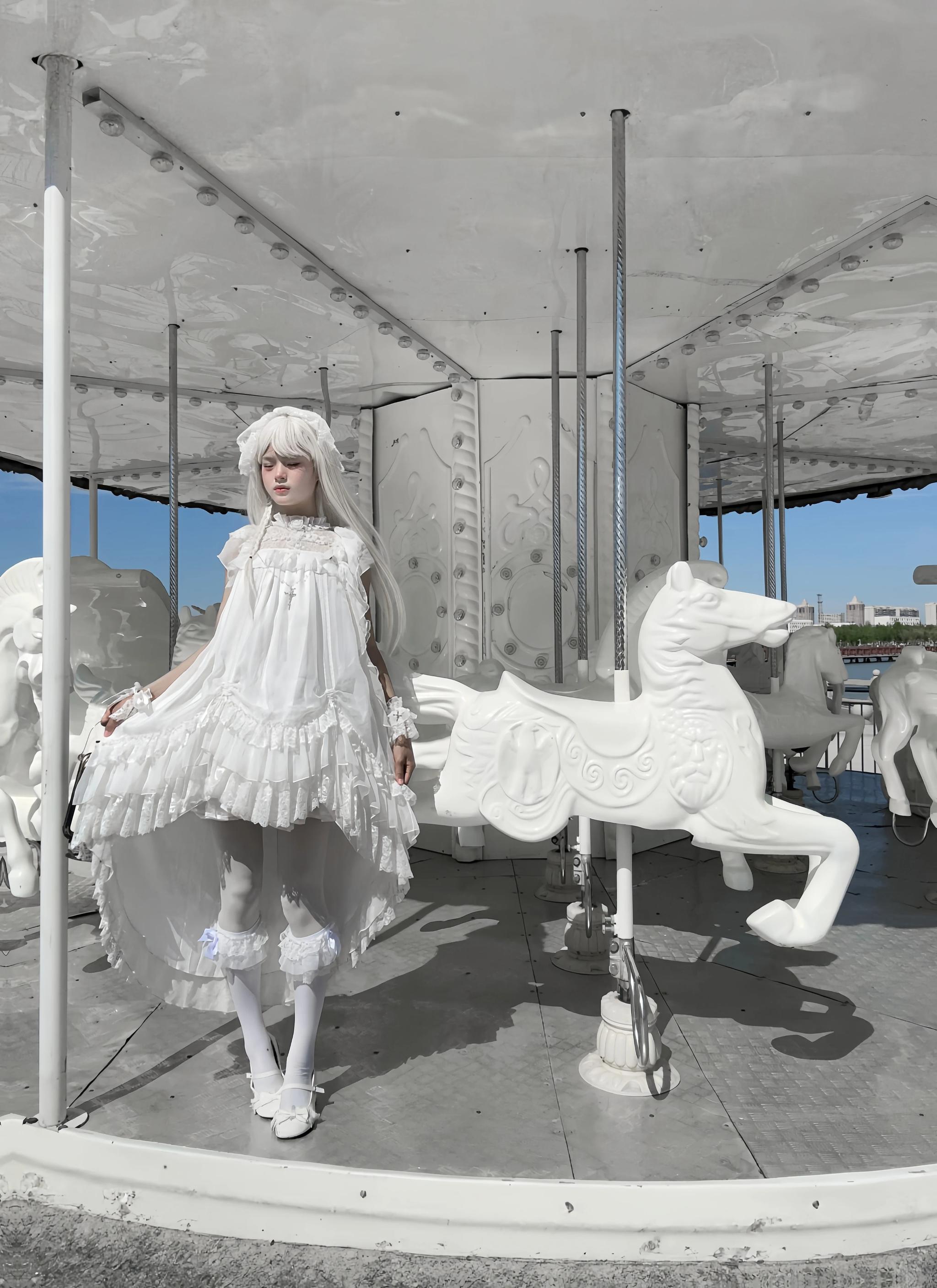 Ghost Jellyfish - Chiffon Gothic Lolita OP, Drawstring Liftable High-low Hem 45549:853754