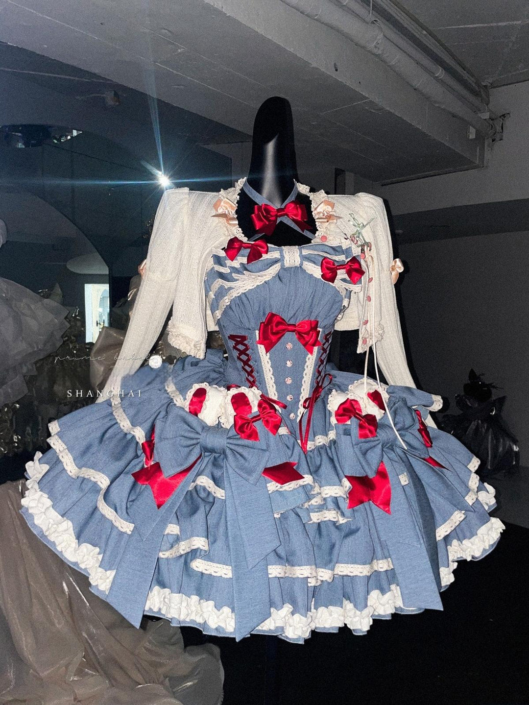 POSHEPOSE~First Cherry Rabbit~Sweet Lolita Dress Halter Neck Jumper Dress and Cardigan 41668:711892